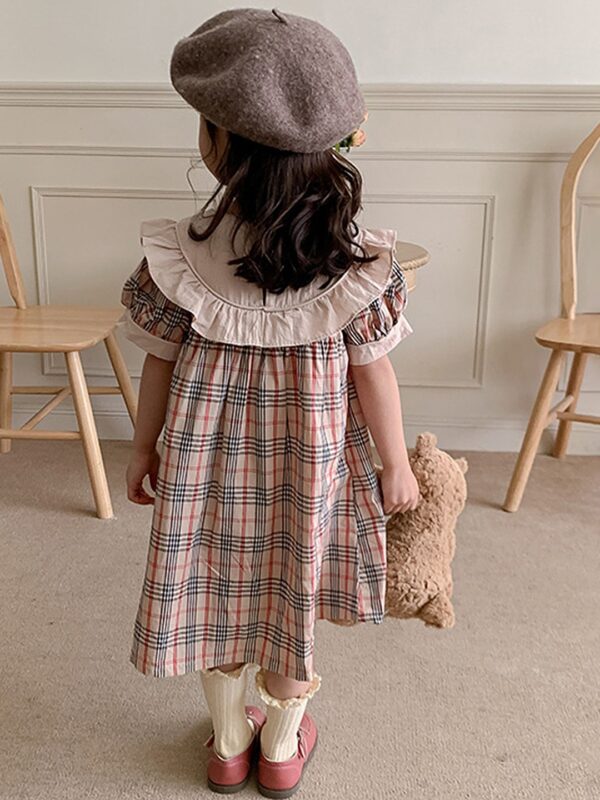 Girls Checked Cotton A-Line Dress