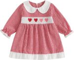 Toddler Baby Girls Valentine's Day Dress Heart Embroidery Plaid Long Sleeve
