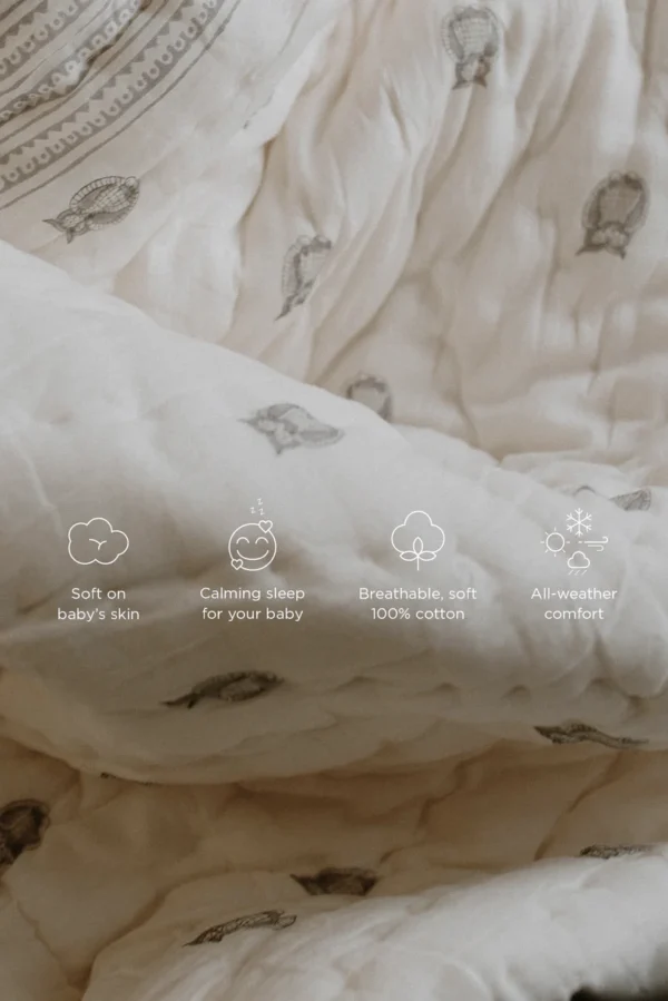 Owl Block Printed Baby Quilt