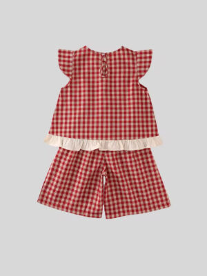 2025 Summer New Girls Red Gingham Outfit