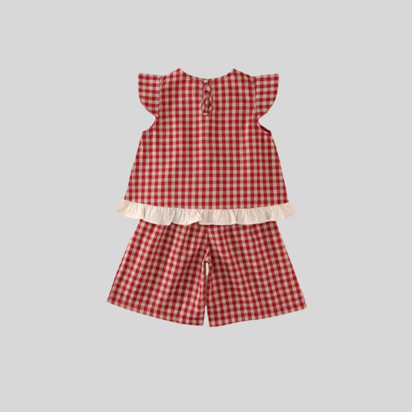 2025 Summer New Girls Red Gingham Outfit